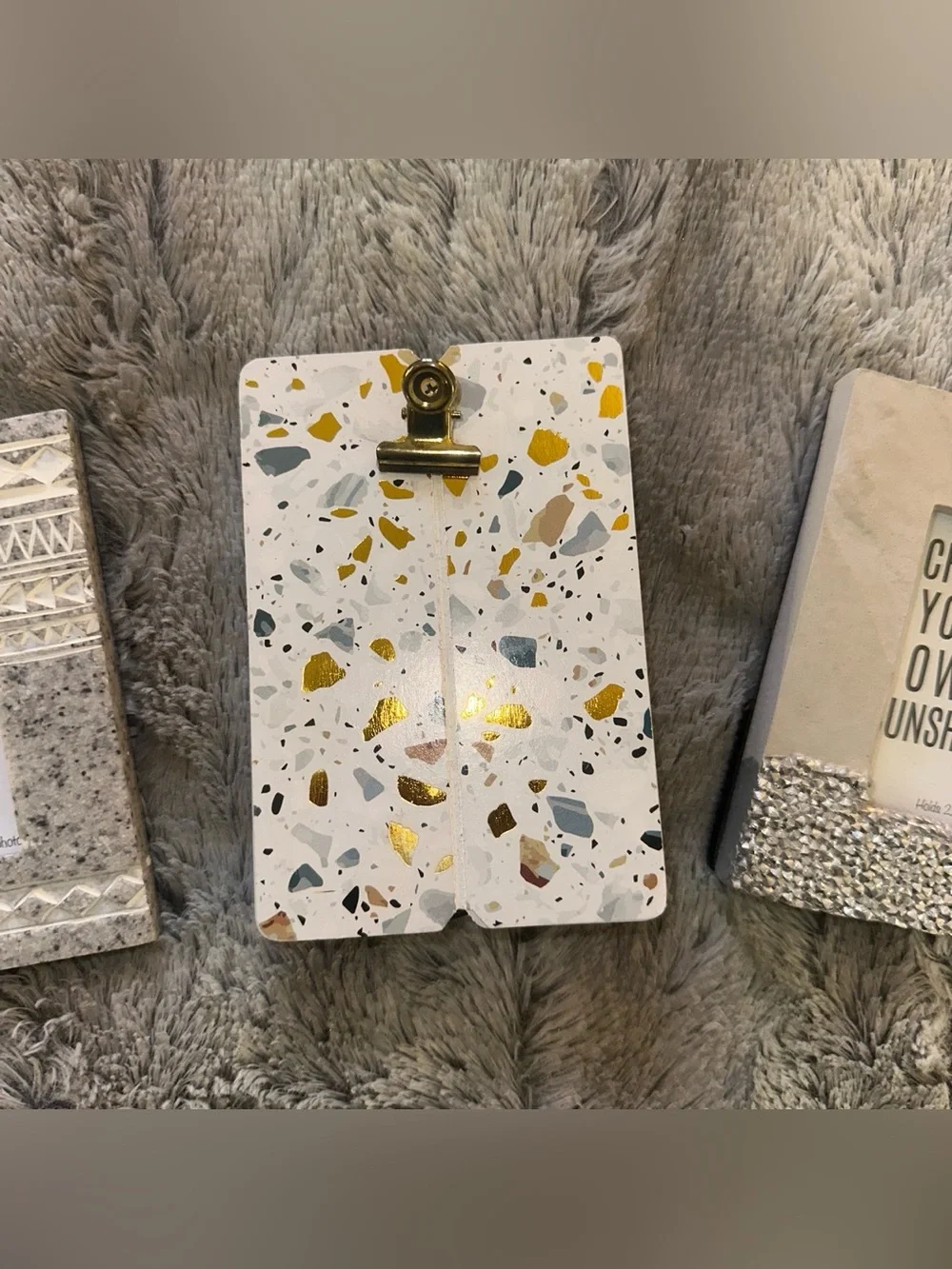 BRAND NEW w/o tags Terrazzo clipboard and 2”x3” photo frames